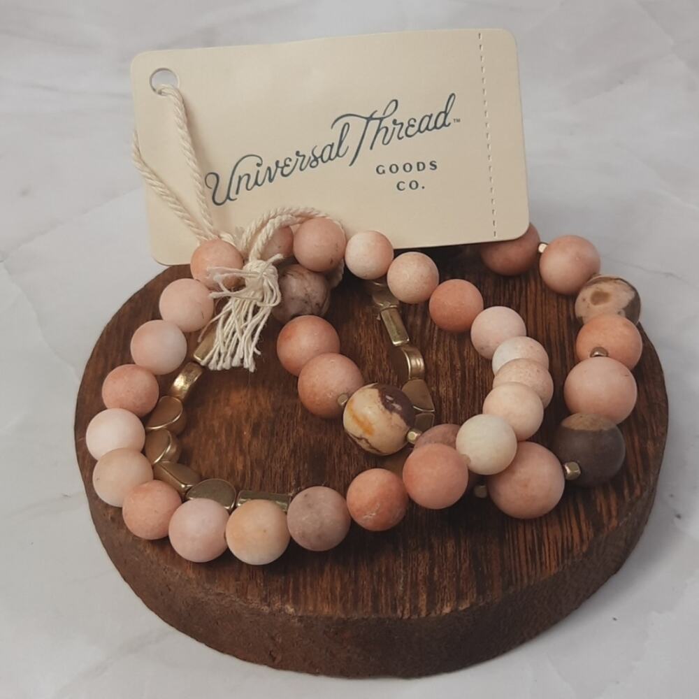 Universal Thread Genuine Stone Stretch Bracelet Set Pink
